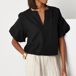 Worthington Black Split-Neck Short Sleeve Blouse